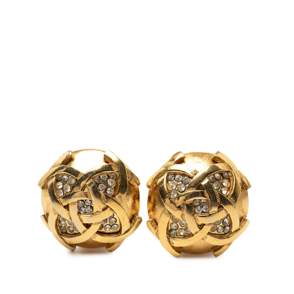 Pre-Loved Chanel CC Gold Plated Round Strass Clip On Earrings - Picture 1 of 3